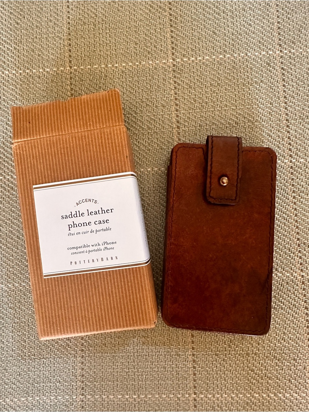 Pottery Barn Vintage Saddle Leather iPhone Case w/ Original Box Brown Leather